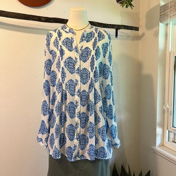 Nanette Lepore Blue Print Lightweight Summer Beach Tunic Blouse Cover Up Size L - Picture 11 of 11